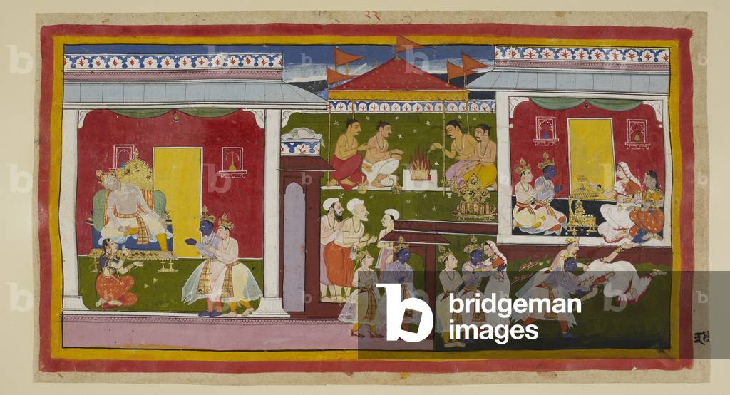 Rāma e Lakṣmaṇa si congedano da Kaikeyī e Daśaratha, 1653 (miniatura)