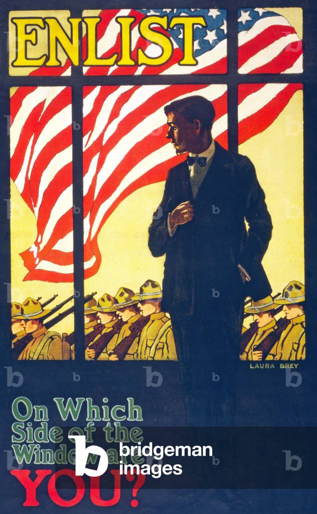 Arruolati: Da che parte della finestra ti trovi? , c.1917 (litografia a colori)