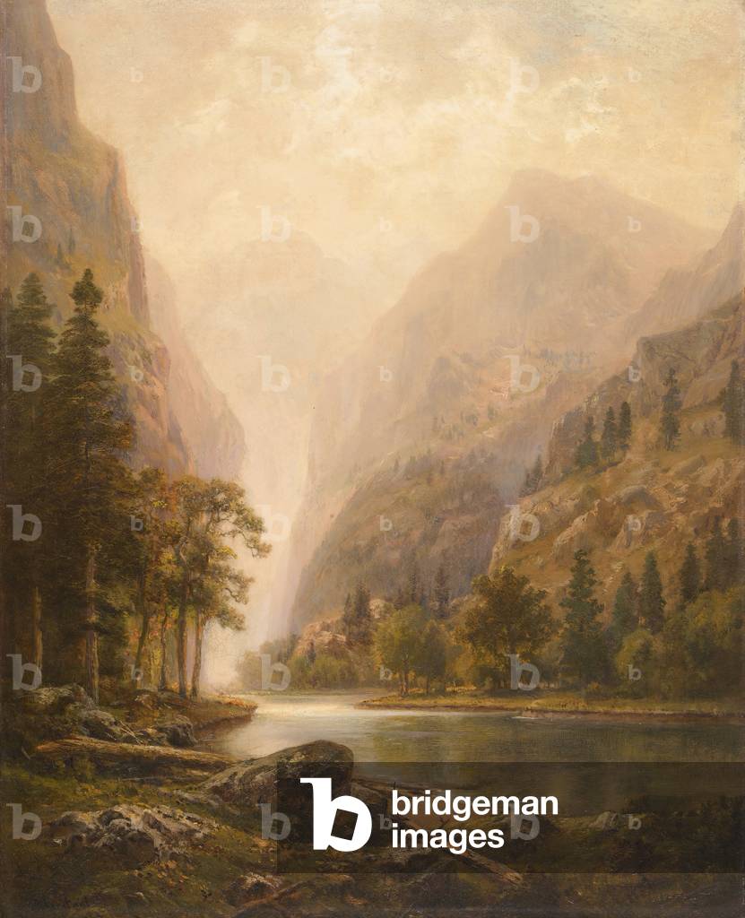 Immagine di Dipinto "Nel Yosemite (olio su tela)", 19th Secolo di American School, b/w