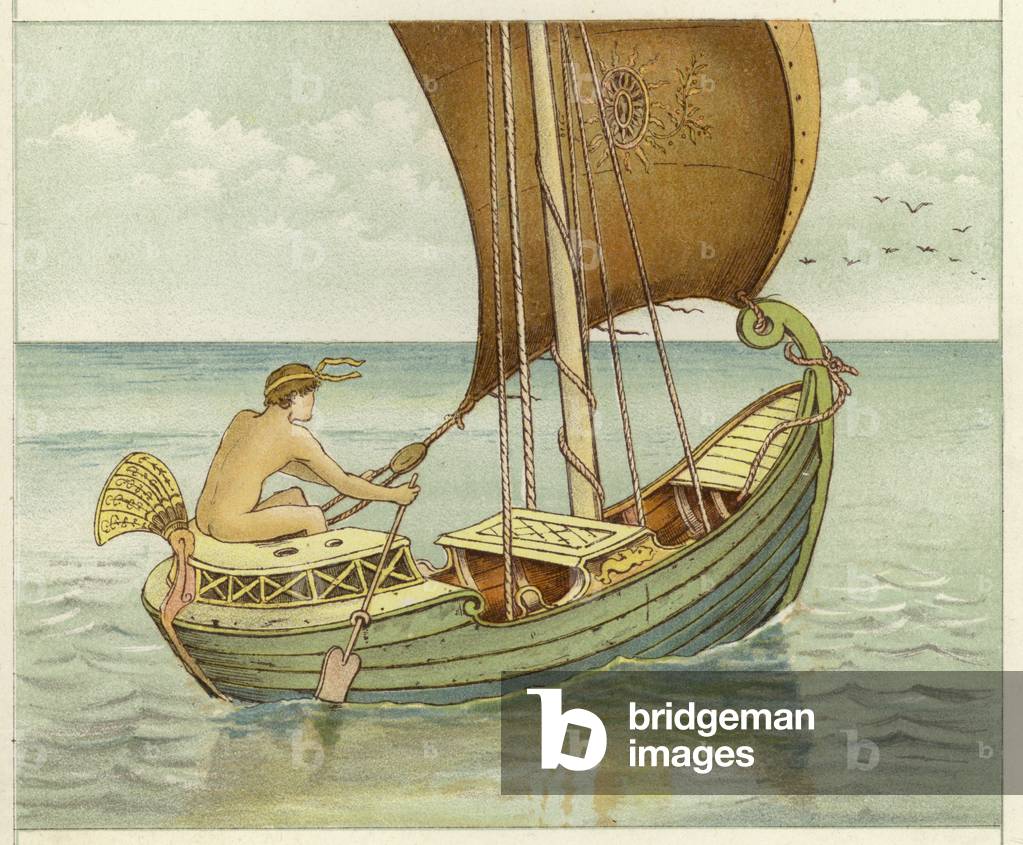 Perseus sailing (colour litho) by Thomas Ralph Spence