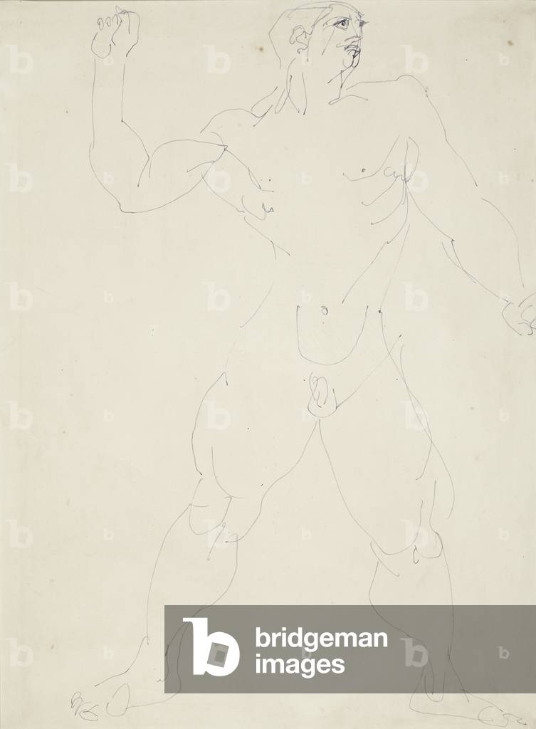 Immagine di Disegno "Grande nudo maschile" 1913 di Henri Gaudier-Brzeska, b/w