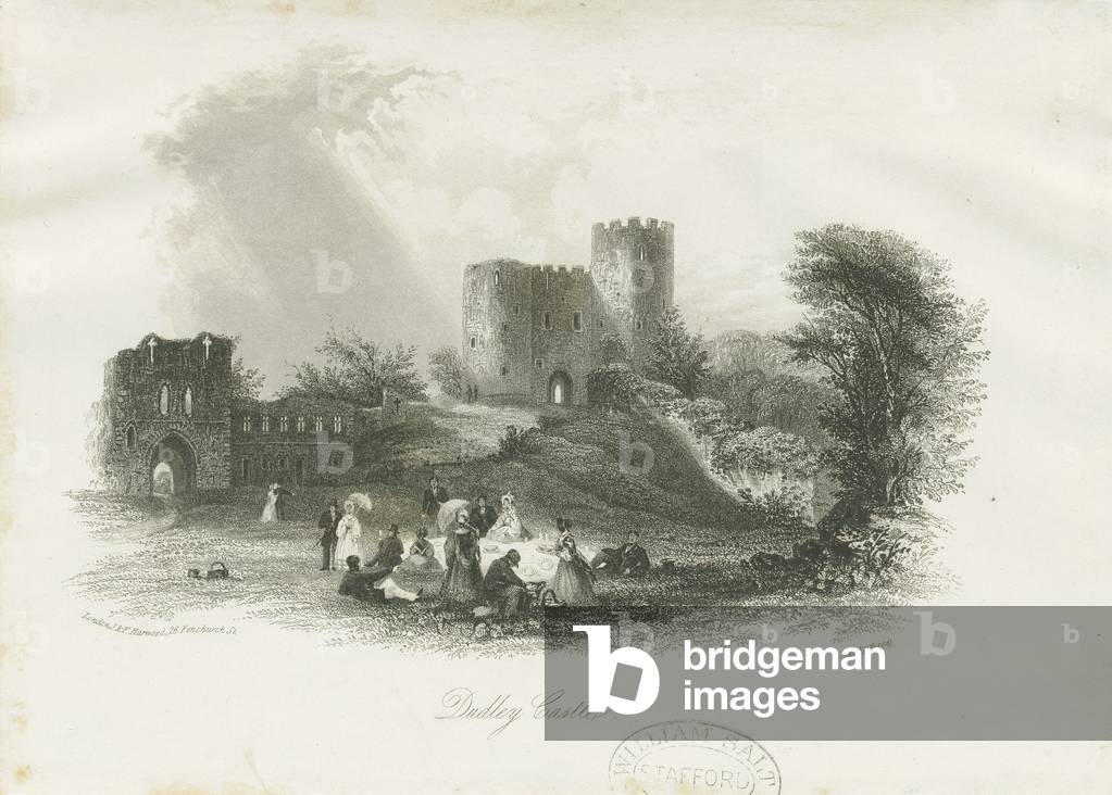 "Dudley Castle - The Keep: incisione in acciaio (vignettatura)" di English School