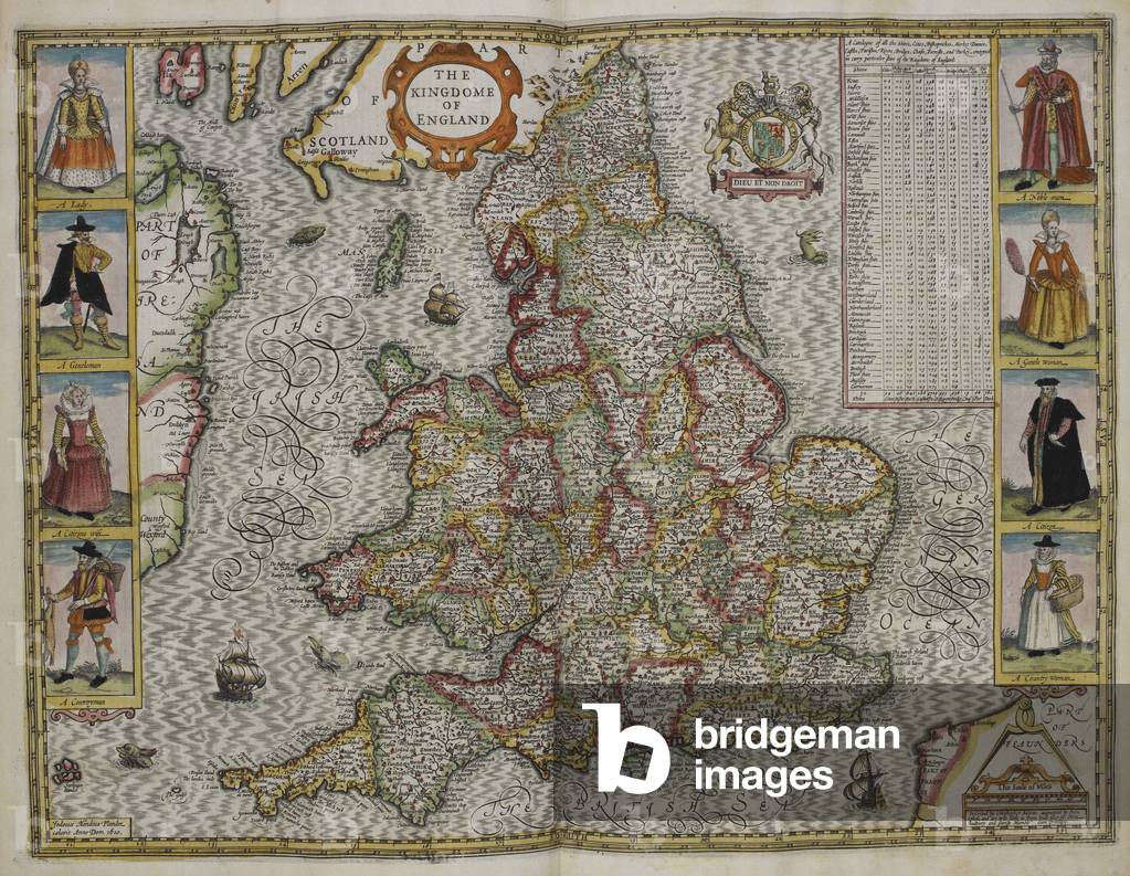 Il Regno d'Inghilterra 'disegnato nel 1610. Confini di contee o contee.