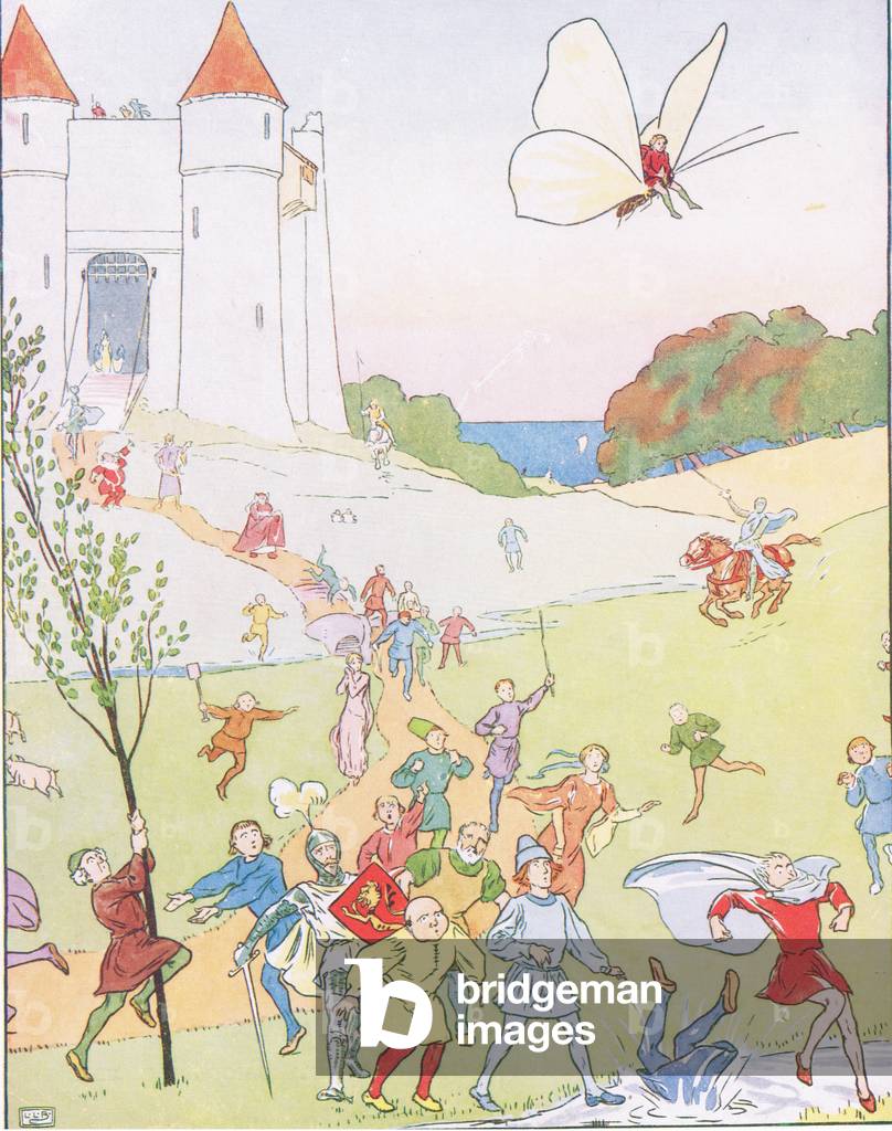 Il a sauté sur les papillons en arrière et a été transporté dans l'air (coloris litho)