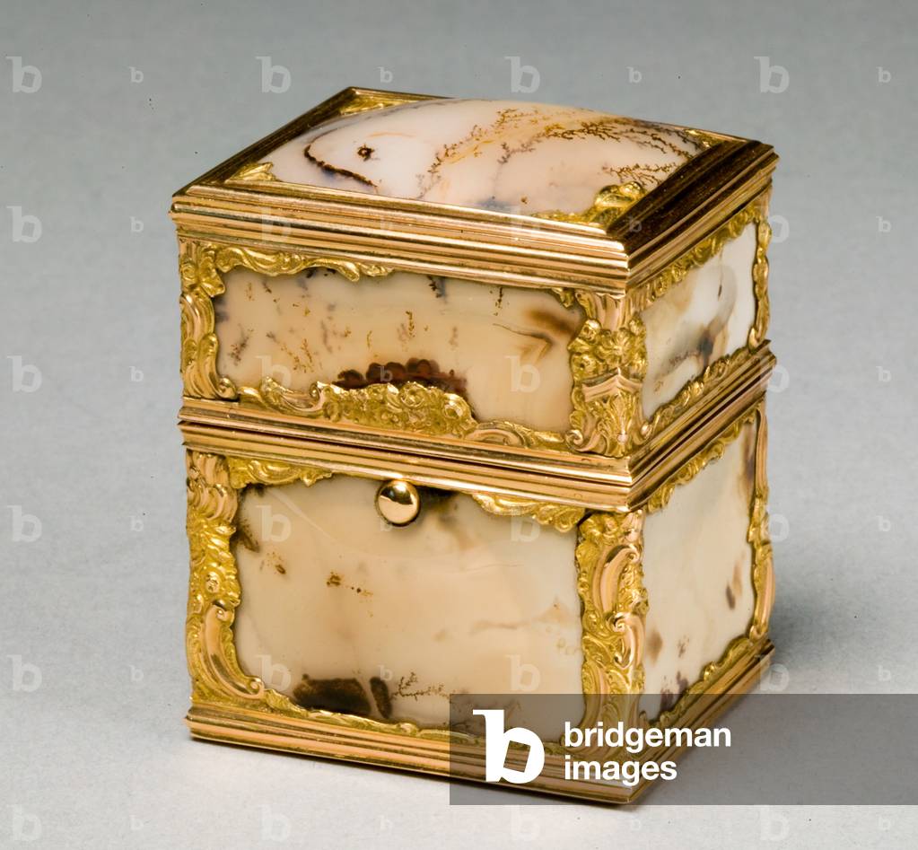 Box mit Pflegemitteln (Nécessaire), in der Art von James Barbot, um. 1760-65 (Gold, Achat, Innenausstattung mi