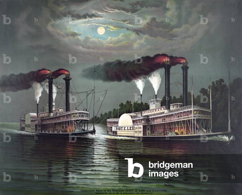 "Dampfboote Racing auf dem Mississippi River" 1883 von American School