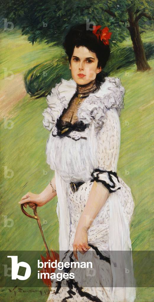 Das weiße Kleid - Bildnis einer jungen Frau in einem Park, 1903 (Öl auf Leinwand)