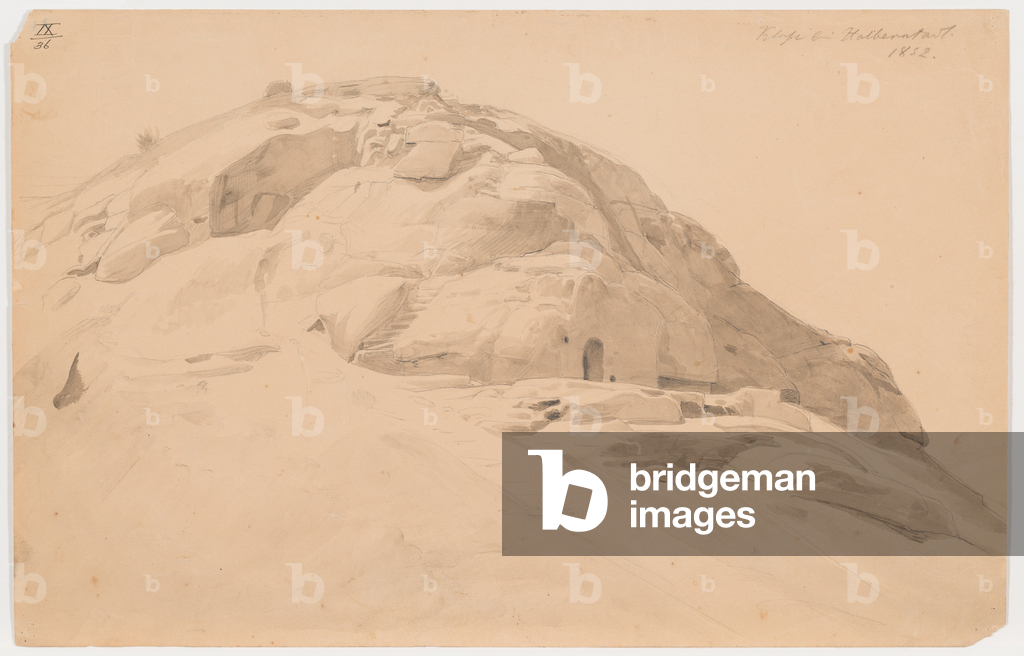 Klus bei Halberstadt [Kluse bei Halberstadt], 1852 (graue Farbe und Bleistift auf Papier)