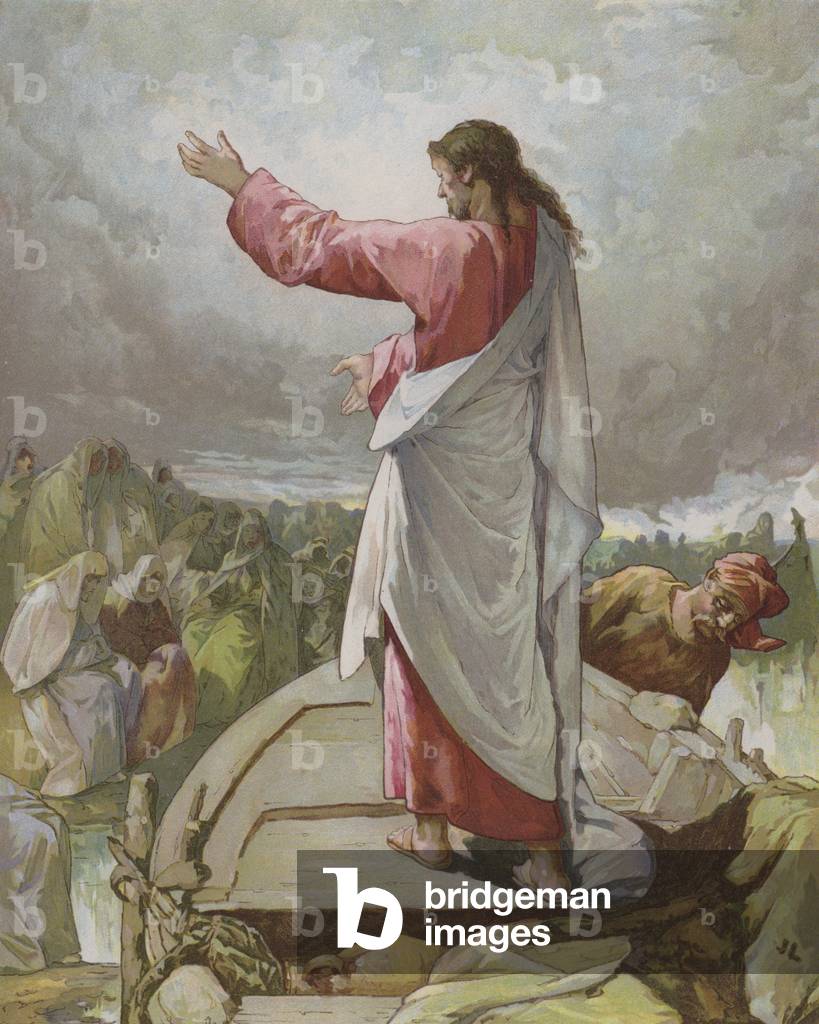 Image of Jesus preaching from the Boat (colour litho) by Lawson, John ...