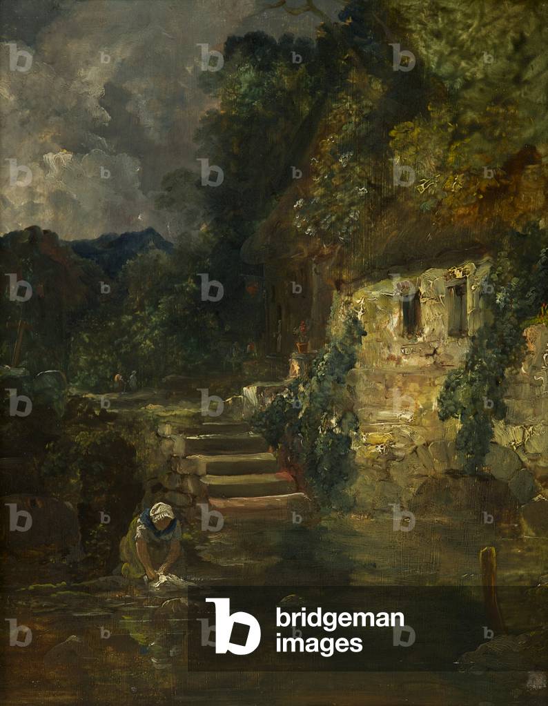 Un mulino vicino Tintern, c. 1824-26 (olio su tavola, mogano)