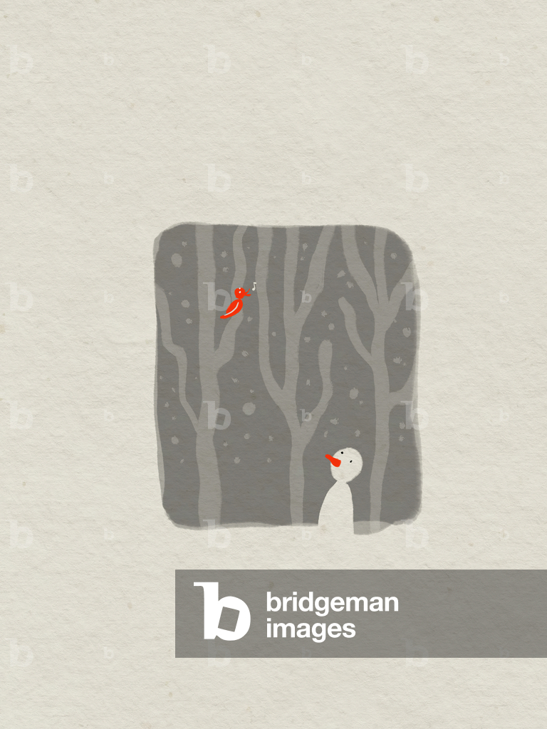Bild von Digitale Kunst "Der Schneemann und der rote Vogel" 2024 von Trygve Skogrand