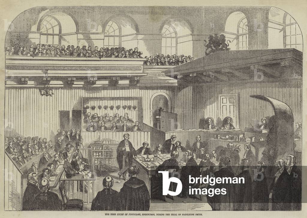 La Corte Alta di Giusticiario, Edimburgo, durante il processo di Madeleine Smith (incisione)