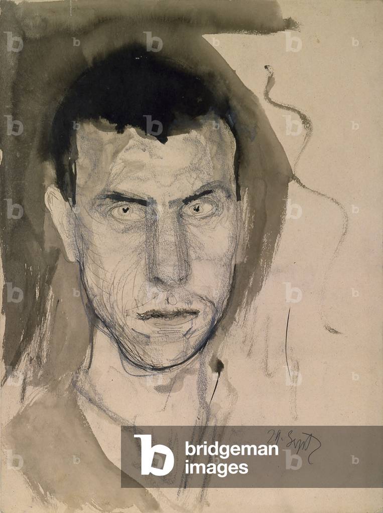 Selbstporträt, 1908 (Tusche, Feder und Kohle auf schwerem Vliestapier)