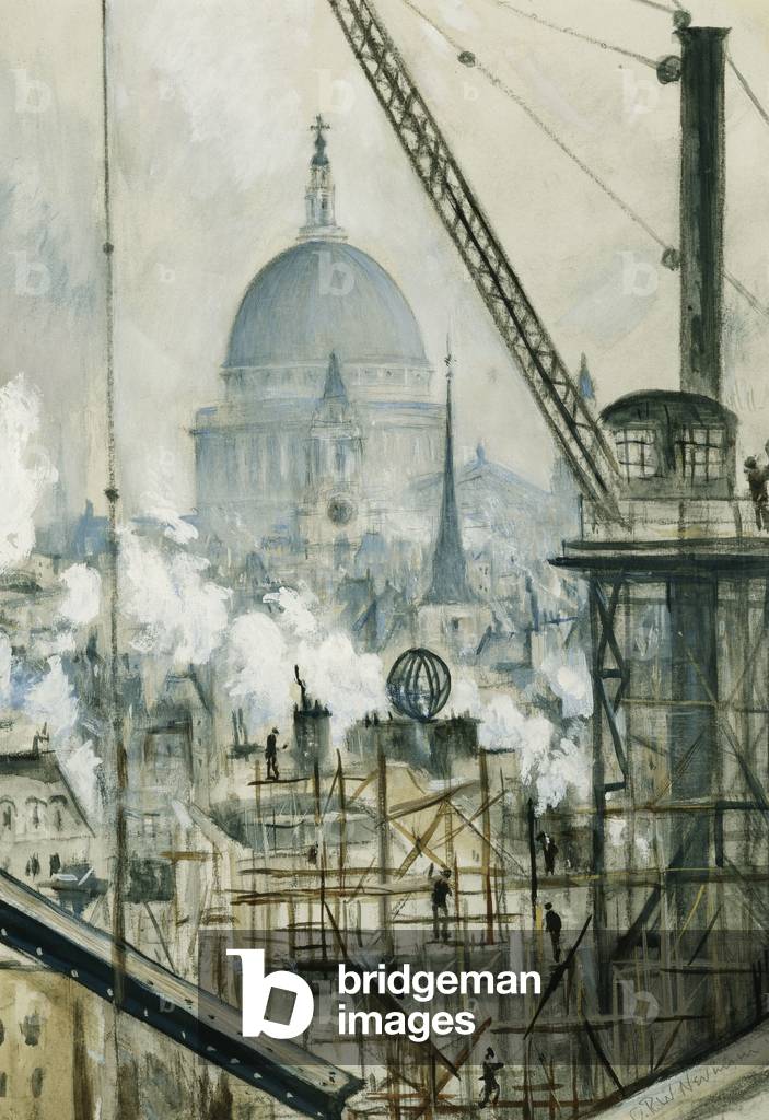 St. Paul's from the Telegraph Building, Fleet Street, (Stift, schwarze Tinte, Aquarell und Karosserie)