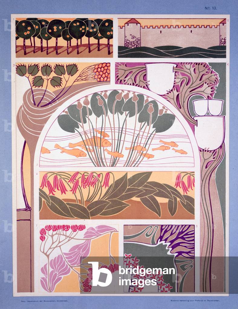 illustrazione da 'Modern Designs for Ceiling and Wets' di M. J. Gradl, pubblicato all'inizio C20th (color lito