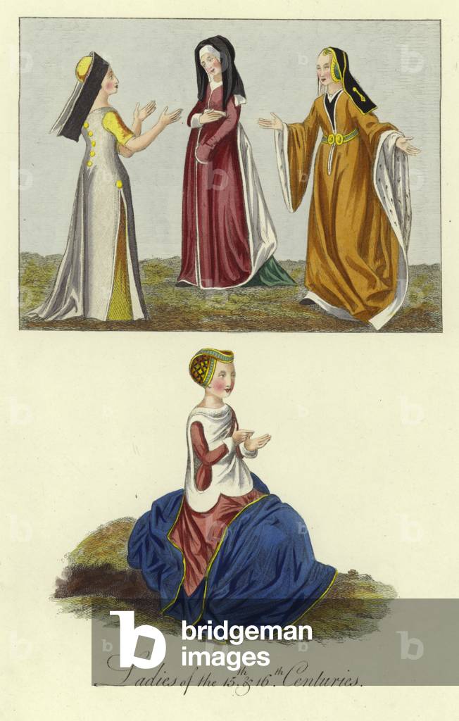 Signore del XV e XVI secolo (incisione a colori)