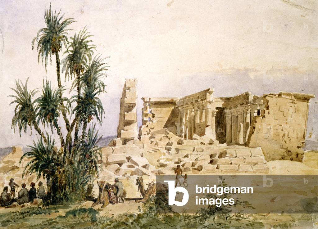 Tempel von Marharraka, Assuan, Nubia, Ägypten. Aquarell von Hector Horeau (1801-1872) Französisch Architekt.