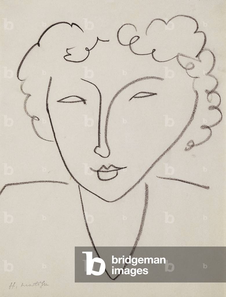 Image of Drawing depicting Head of Woman; Tete de Femme, 1952 by Henri Matisse, b/w