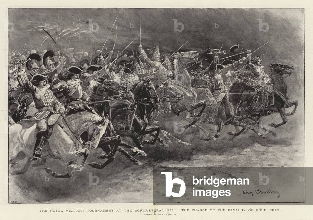Image de Estampe représentant Le Tournoi militaire royal à la salle agricole par John Charlton, b/w