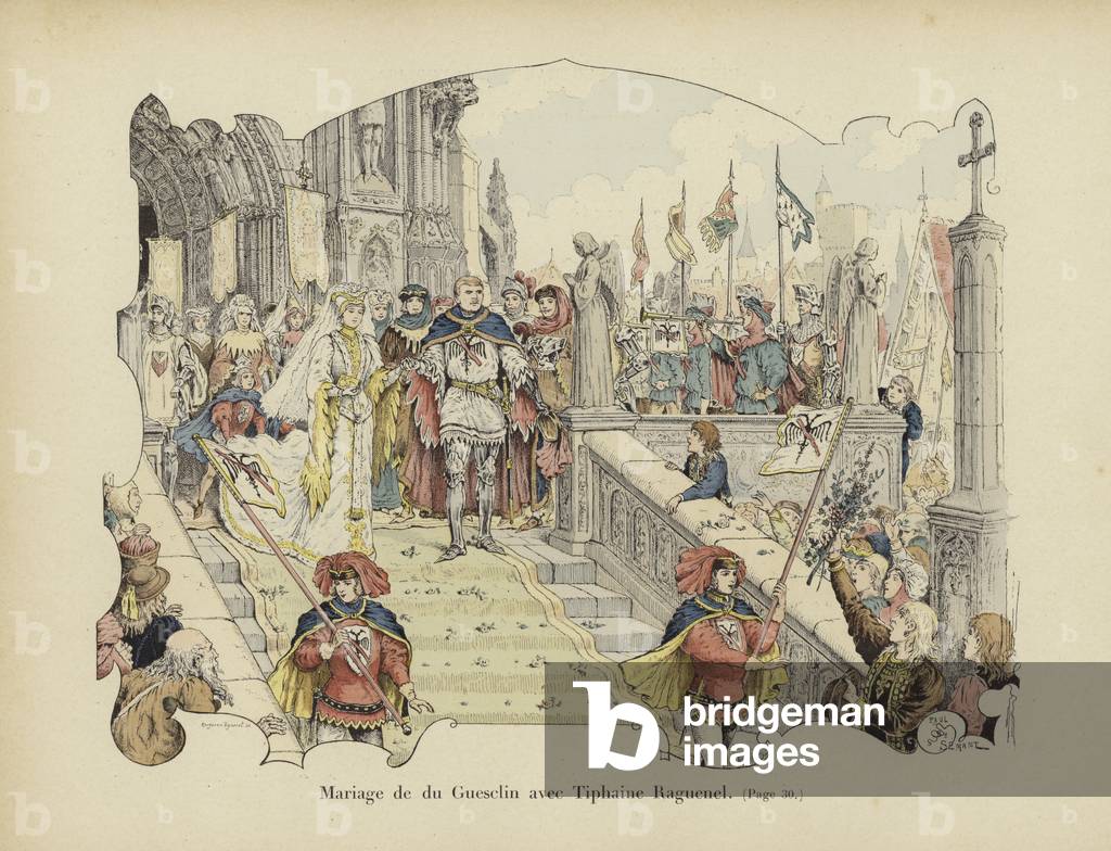 "Matrimonio di Bertrand du Guesclin e Tiphaine Raguenel (colore lito)" di Paul de Semant