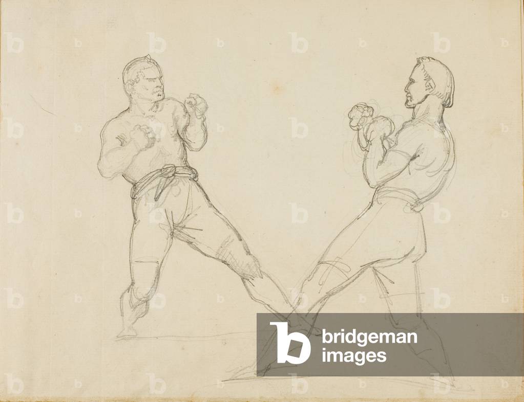 Immagine di Disegno "Two Boxers Sparring" 1818 di Theodore Gericault, b/w