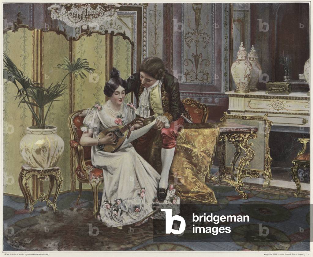 Mandolinenunterricht (Farblitho)