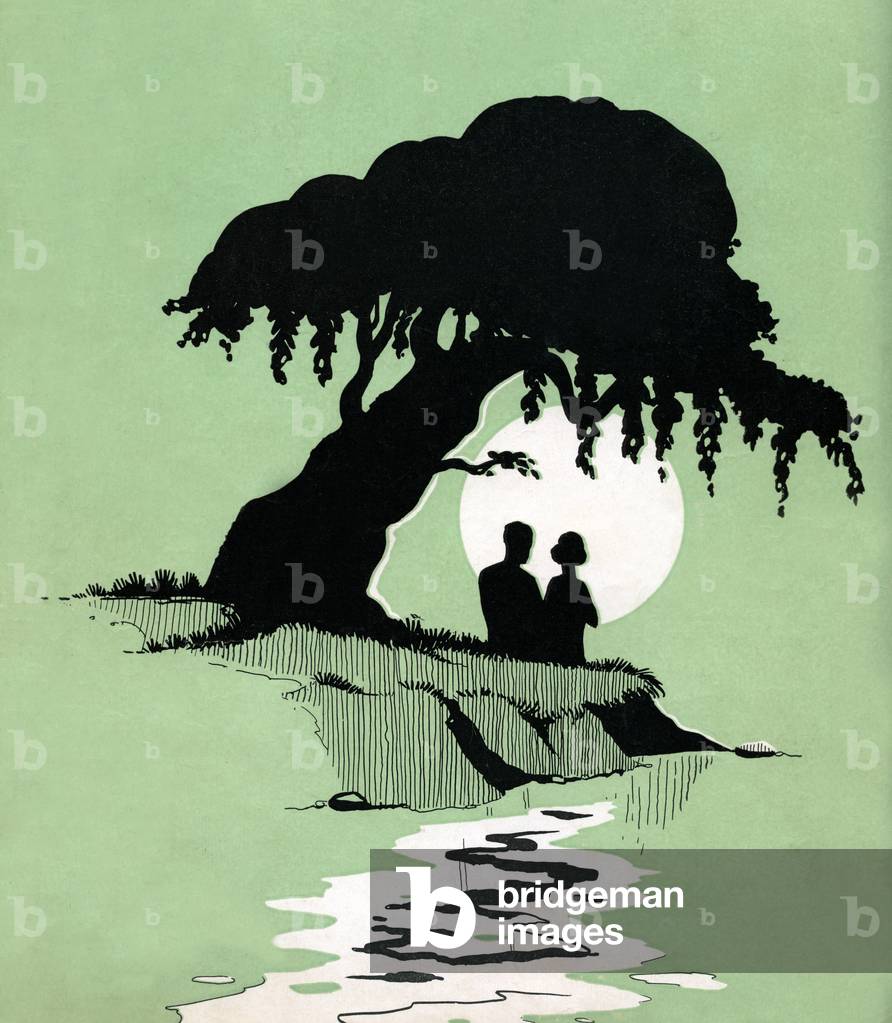 Bild von Druck "Romantisches Paar Beobachten Sonnenuntergang" 1926 von American School