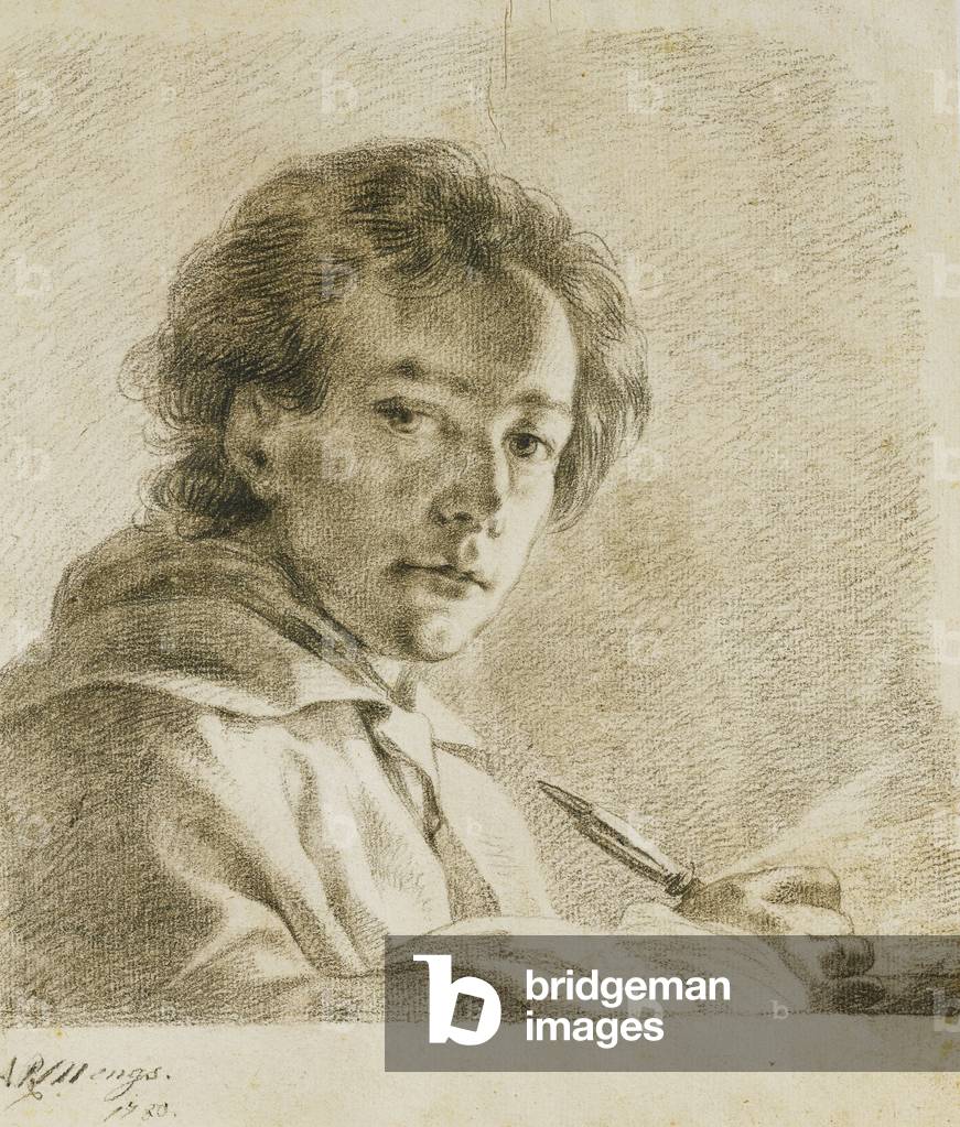 Immagine di Disegno "Ritratto dell artista", 1750 di Anton Raphael Mengs, b/w