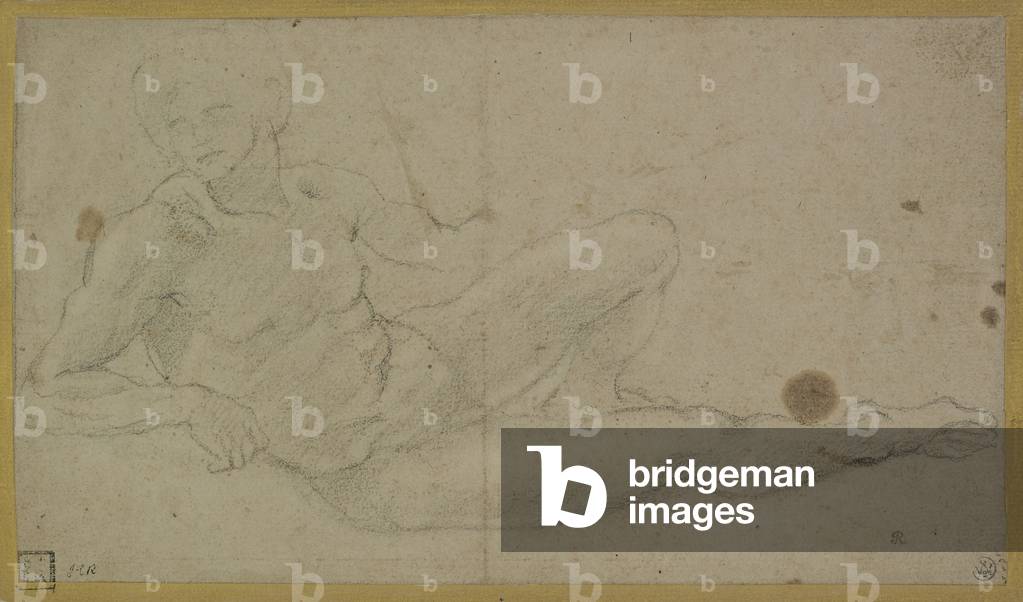 A Reclining Male Nude, late 16th century (black chalk on buff paper)
