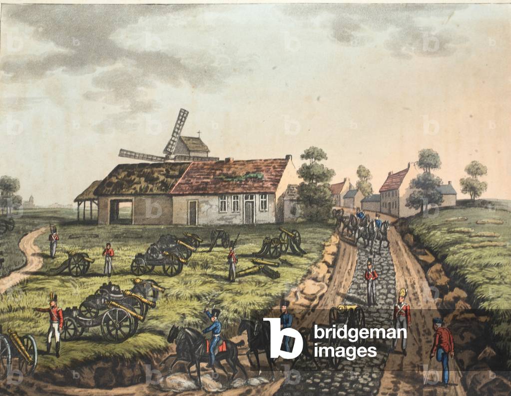 Immagine di Incisione "Parte del villaggio di Mont St Jean (incisione a colori)" di James Rouse