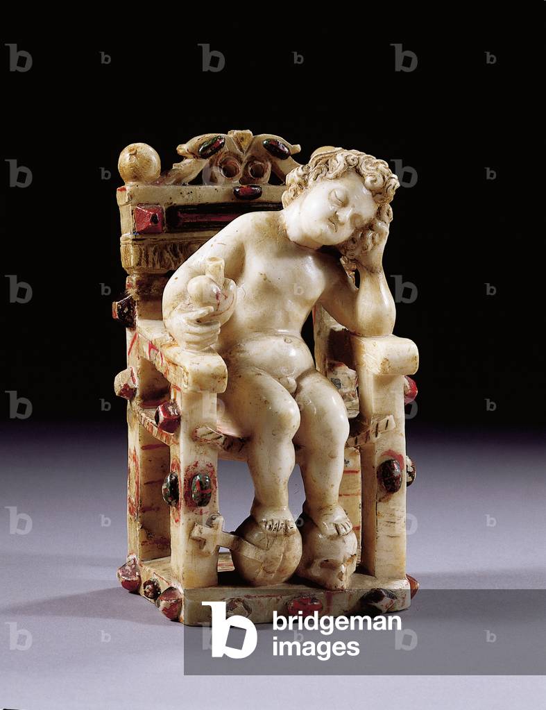 Figure of the infant Christ child seated on a throne by Sicilian Artist