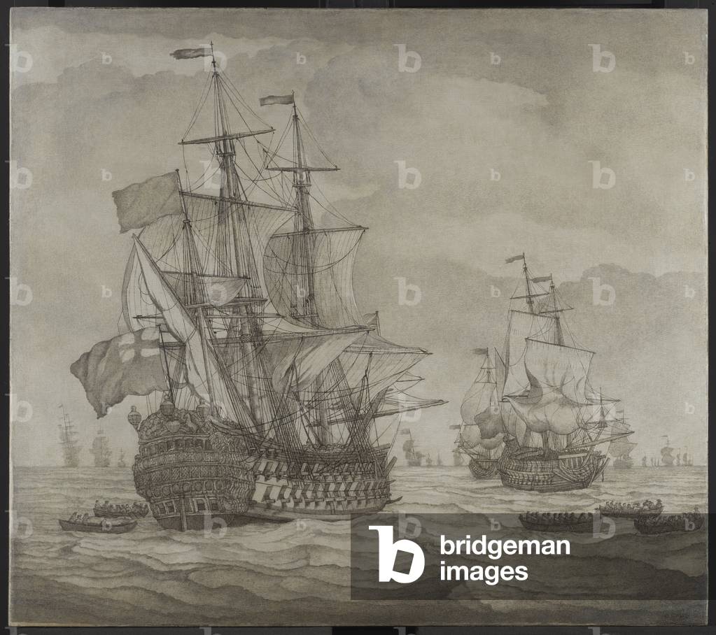 Immagine di Disegno "Un inglese a due piani sdraiato-to in mare in una brezza moderata" di the Elder Velde