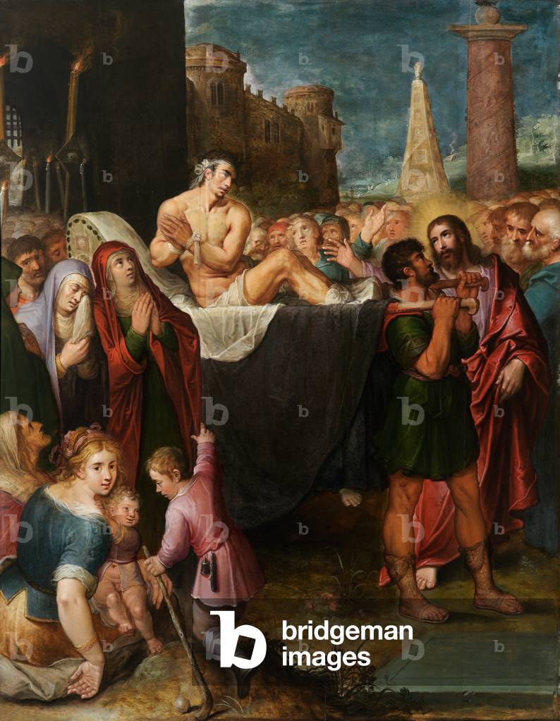 Wiederbelebung des jungen Mannes aus Nain (Öl auf Tafel)