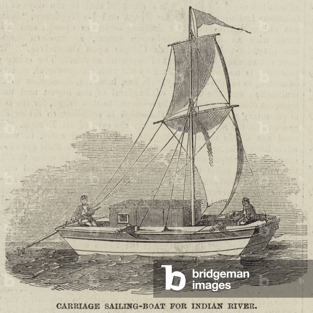 "Carreage Sailing-Boat per Indian River (incisione)" di English School, b/w