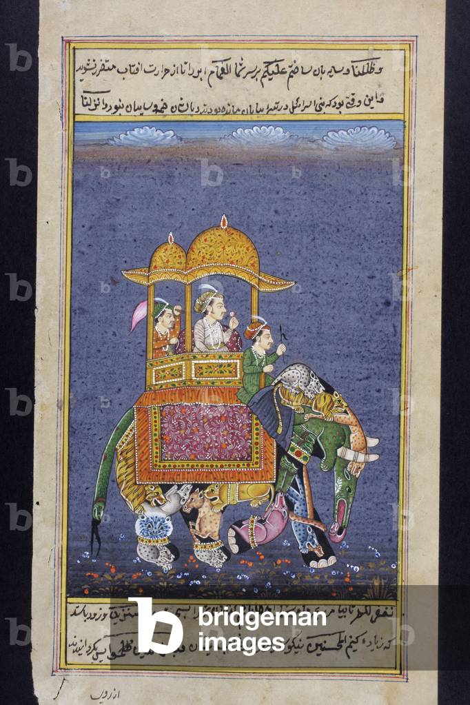 Ein Mann von Rang reitet auf einem Elefanten (Pergament)