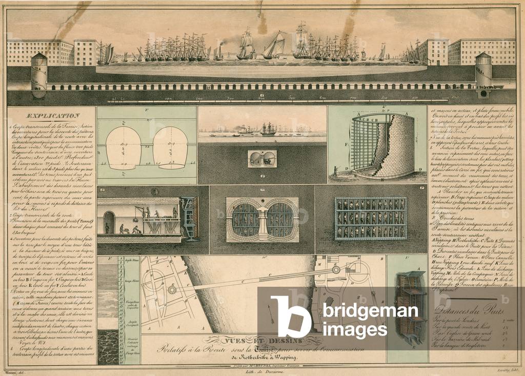 Il Tamigi Tunnel, mostrando il suo percorso sotto il Tamigi (incisione)