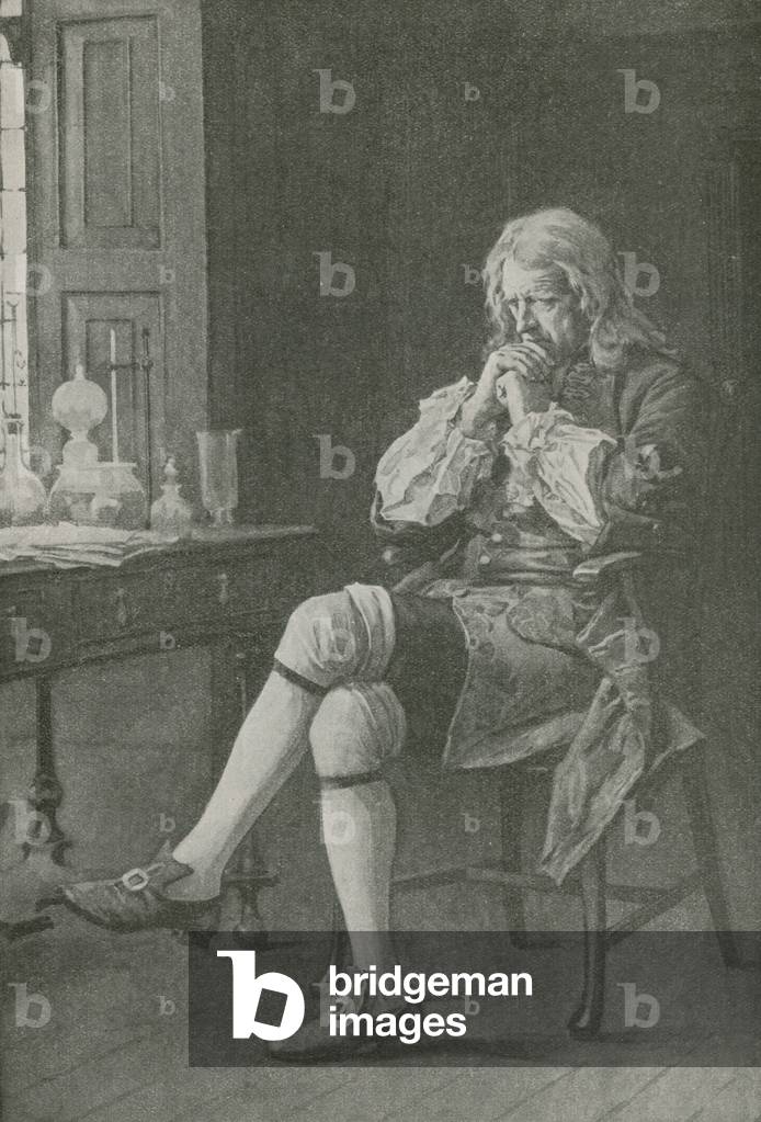 Immagine di Stampa "Sir Isaac Newton siede sognando (lito)" di English School
