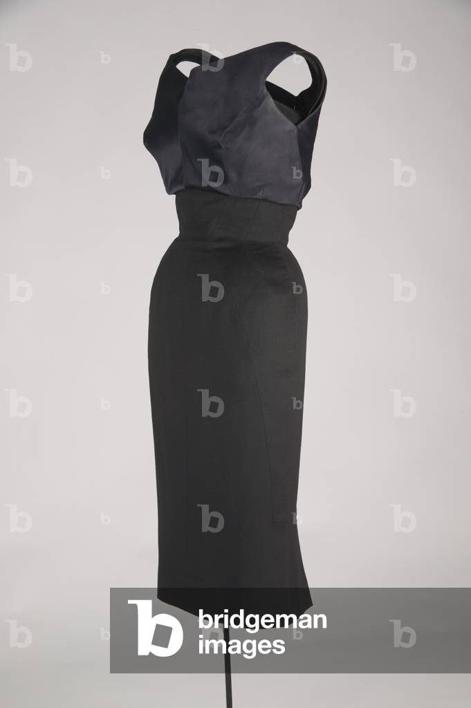 Cocktail dress, 1953 (front oblique view), Silk satin, wool crepe, Charles James, U.S.A.