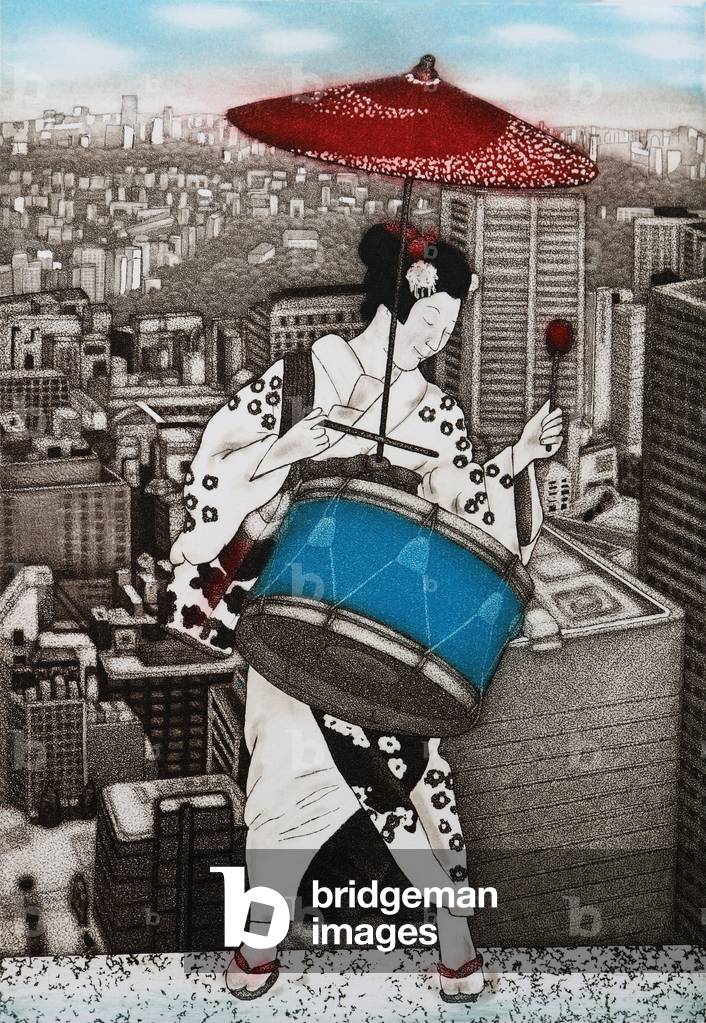 A drum girl, 2007 (acquaforte a colori)