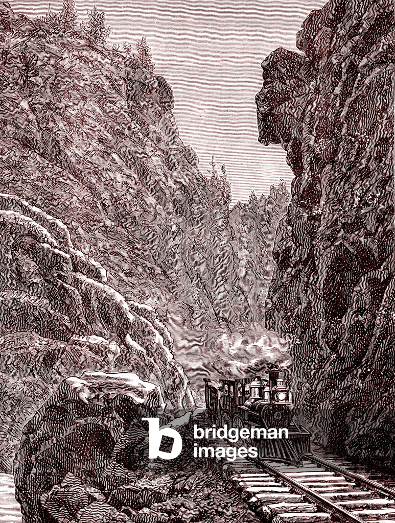 Immagine di Incisione "Un treno che attraversa le montagne del Colorado. U.S.A. nel 1886 (incisione)" 1886