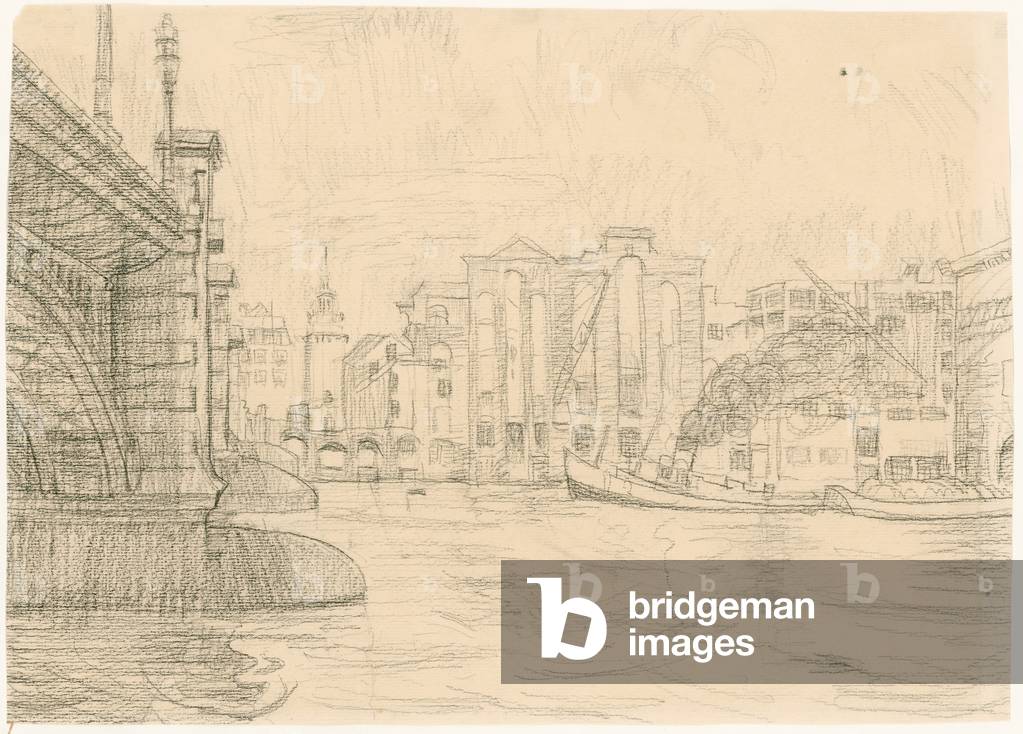 Ausgebrannte Lager von Blackfriars Bridge 1941 (Bleistift auf Papier)