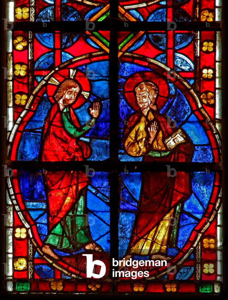 Window w210 depicting St James with Christ (stained glass) by French Artist