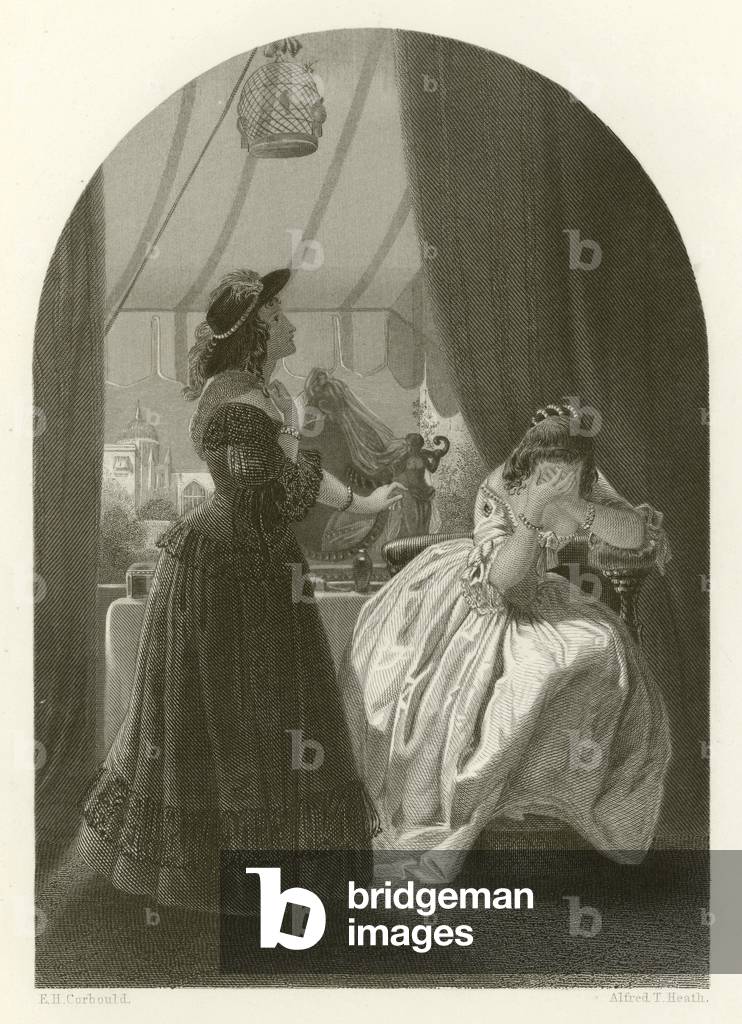 The Sisters (engraving) by Edward Henry Corbould, b/w