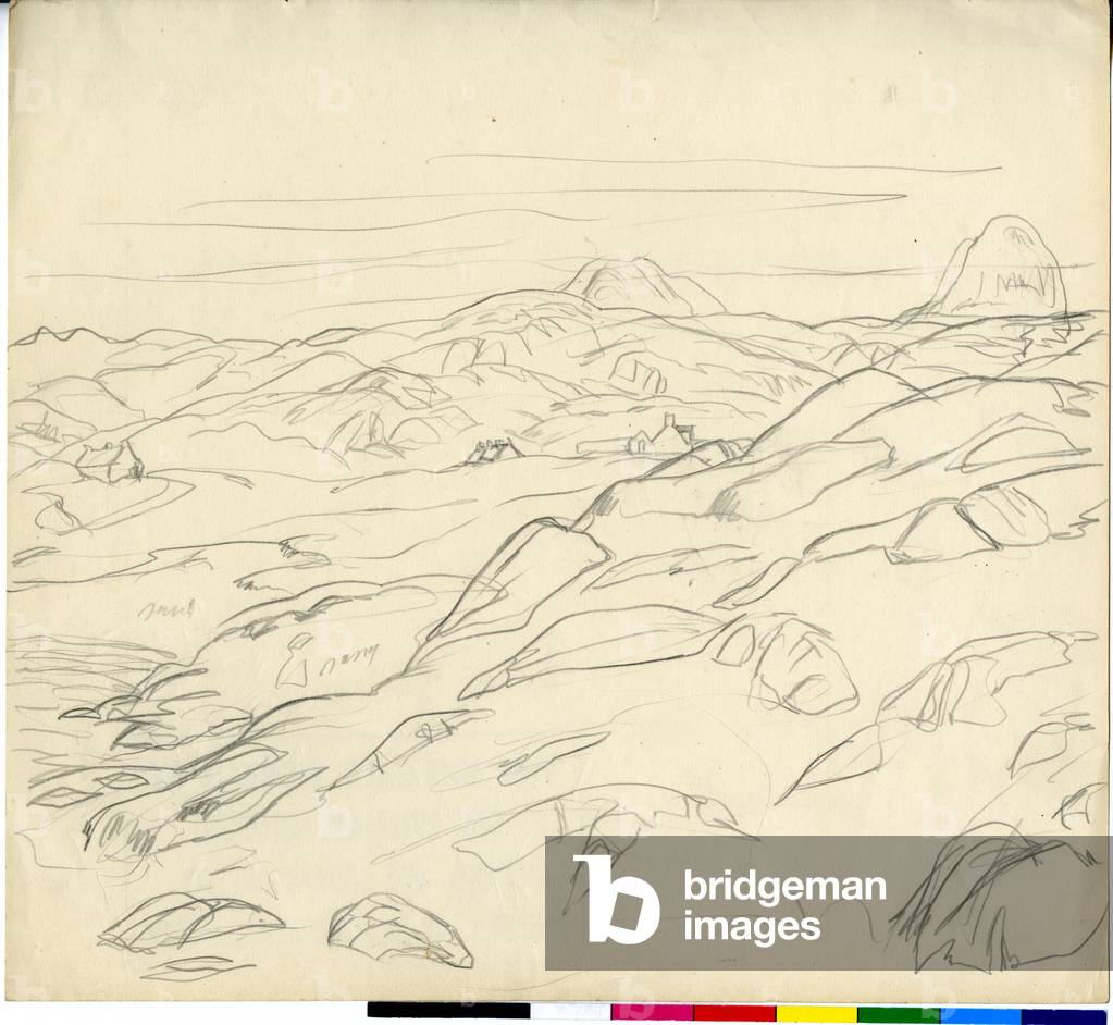 Image of Drawing depicting Landscape With Canisp and Suilven - Sketch by William George Gillies