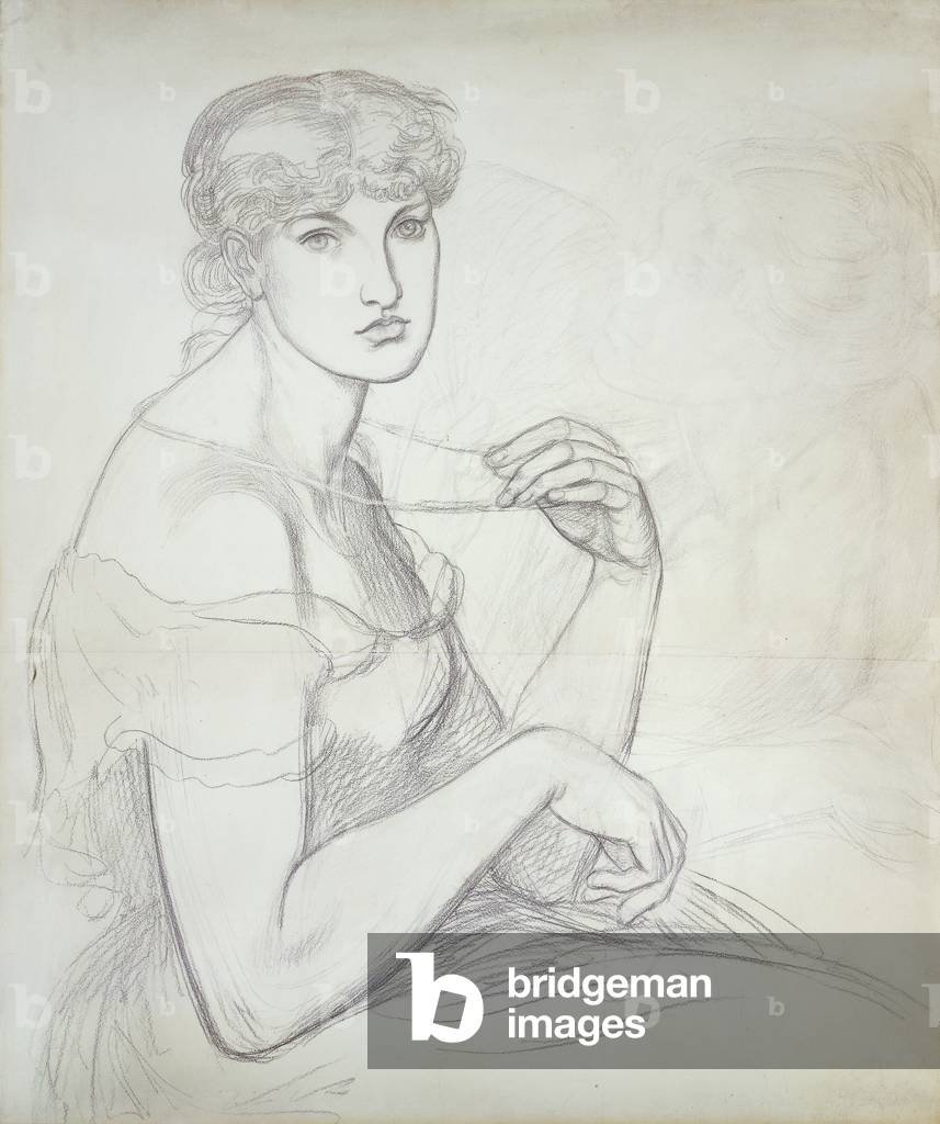 Una donna seduta in possesso di una collana, a destra un altro figura femminile, (gesso nero, su due fogli uni