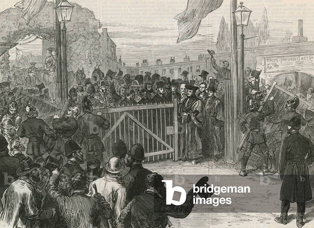 "Eröffnung der Kew-Brücke gebührenfrei (Gravur)" von English School