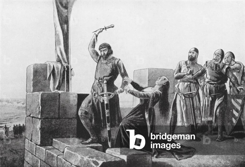 Bild von Druck "Alonso de Guzman wirft seinen Dolch nach Don Juan (Litho)" von Salvador Martinez Cubells