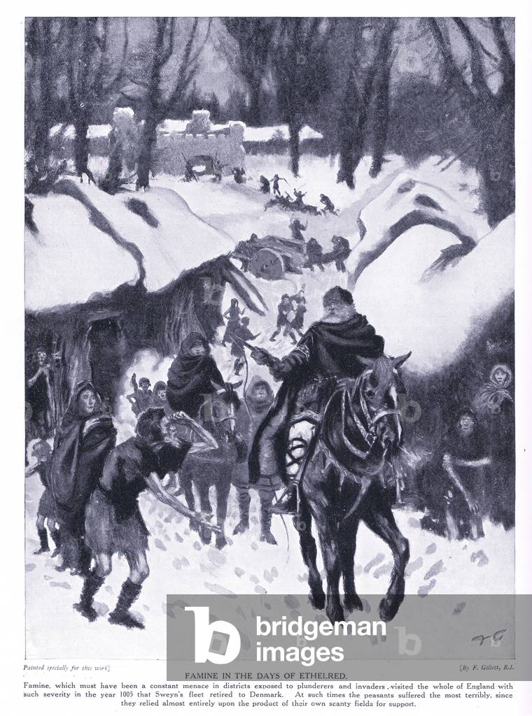 Famine in the days of Ethelred AD1005, 1920's (litho)