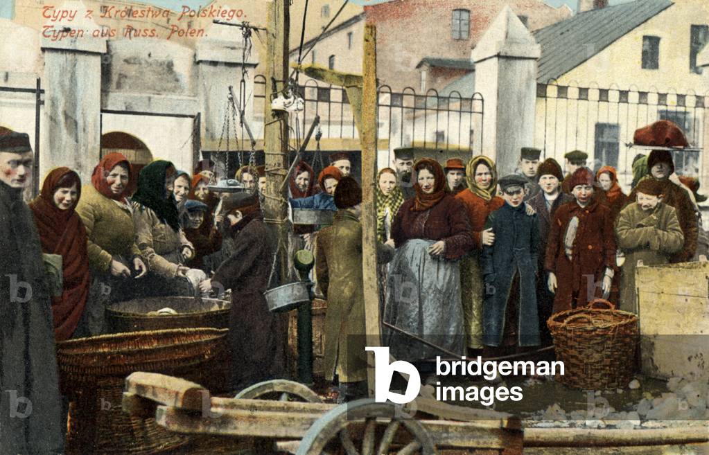 "Donne ebree al mercato in Polonia Cartolina postale colorata" di Unknown photographer