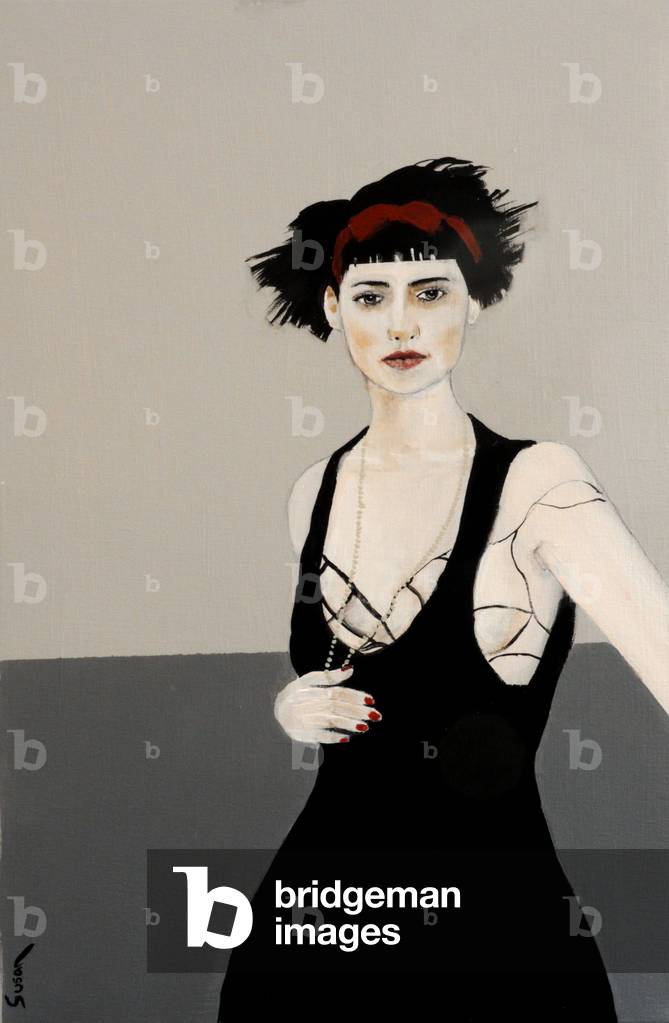 signora in nero con rosso fascia, 2016, (acrilico su tela)